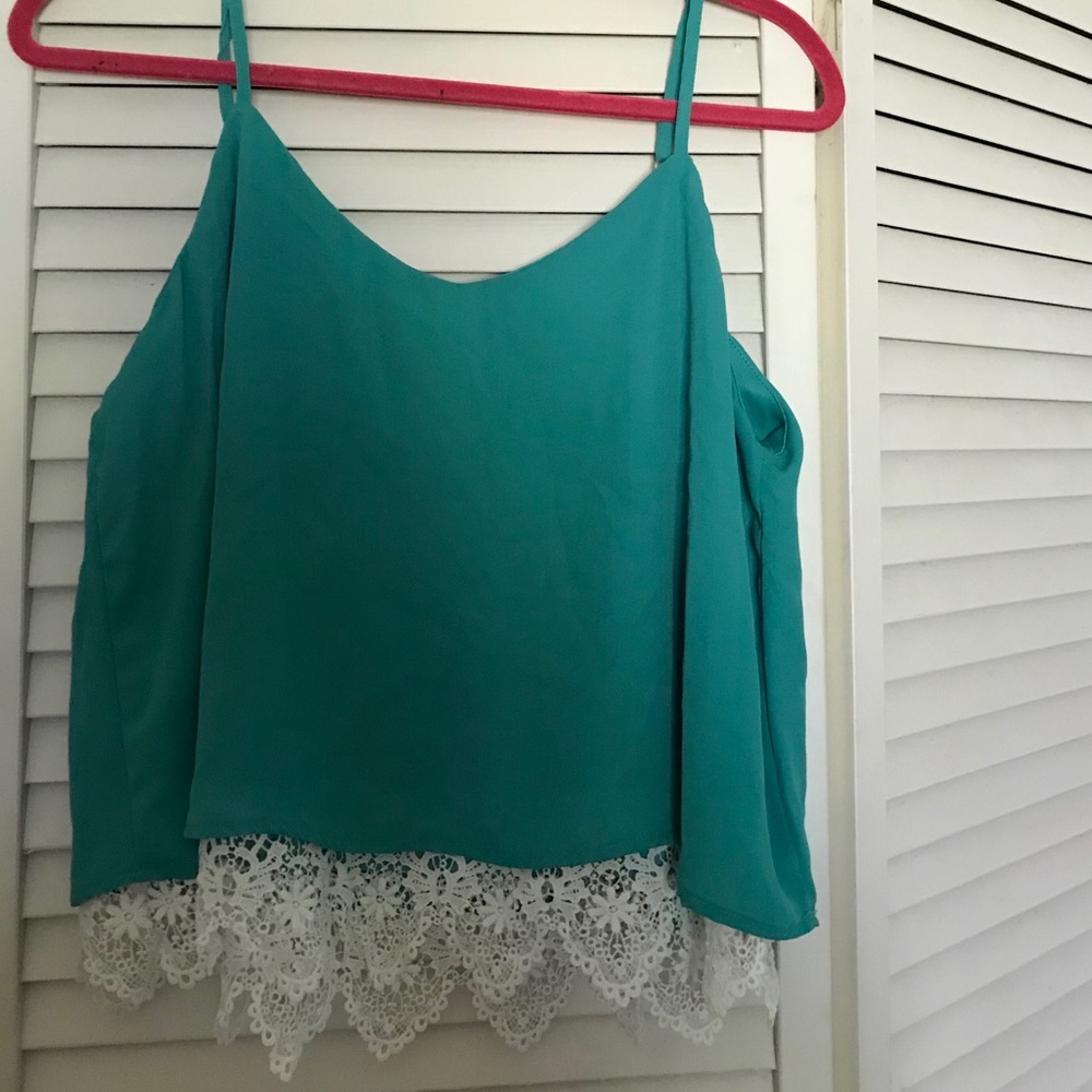 Wishful Park Teal tantop with lace bottom. size XL
